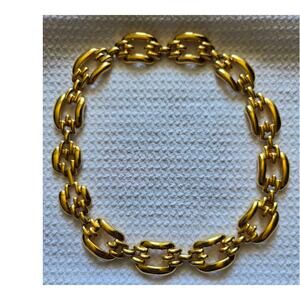 Chunky Plated Gold Tone Statement Necklace 17" Toggle Clasp